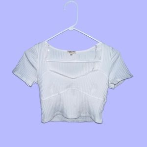 Urban Outfitters Heart & Hips White Ribbed Crop Top Baby Tee